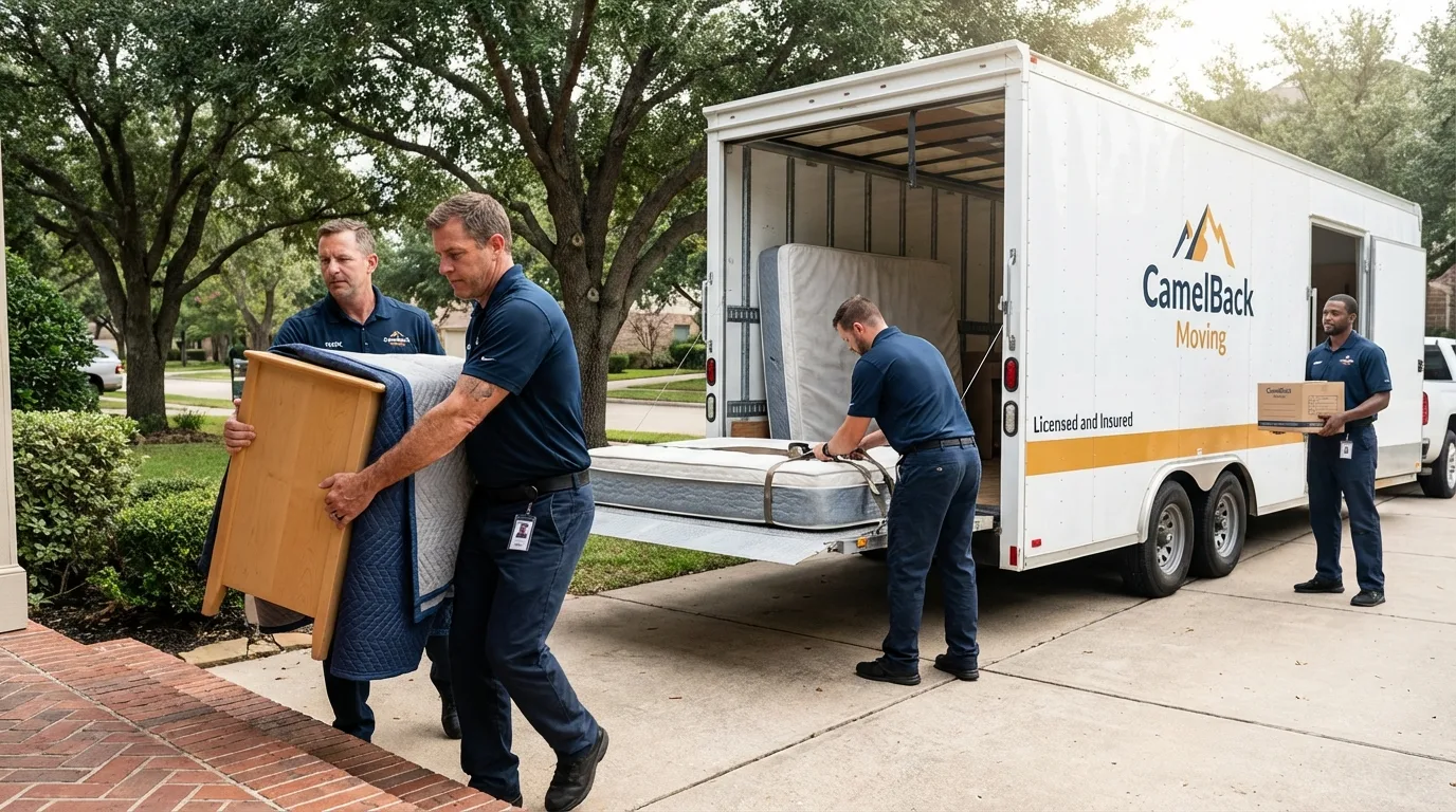 Crew loading residential truck for cross-state move from Holdrege, NE